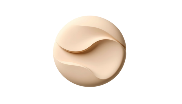 Beige sphere with abstract layered design, set against a black background