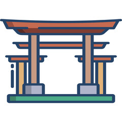 Traditional Japanese Torii Gate Architectural Structure With Red Roof And Wooden Pillars On A White Background Vector Illustration