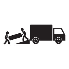 flat icon vector of people loading and unloading a truck
