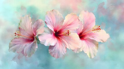 Three delicate pink blossoms float against a soft pastel background