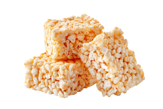 Stack of three puffed grain square snack treats