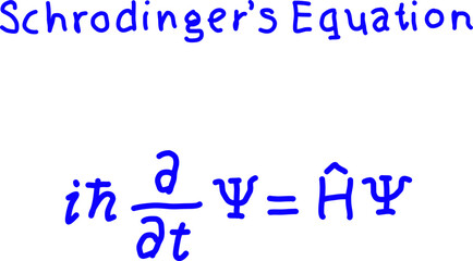 Blue handwritten Schrödinger equation illustration showing quantum wave function evolution over time. Perfect for physics education, quantum mechanics posters, and academic materials.
