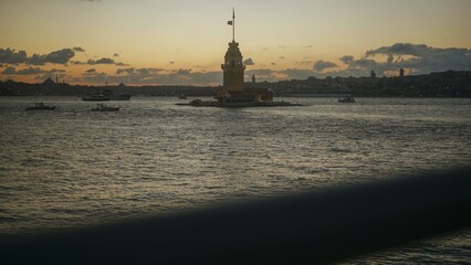 Sunset View of Maiden's Tower in Istanbul