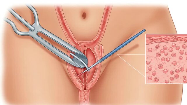 Medical illustration demonstrating the insertion of an IUD into the uterus in a series of steps