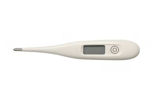 Digital thermometer measuring body temperature for health monitoring on transparent background