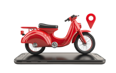 Red motorbike 3D with delivery box, logistics service tracking concept