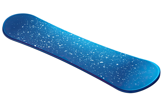 Blue, speckled snowboard on dark background