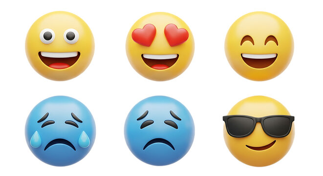 Diverse 3d emoji faces showcasing a range of human emotions joy, love, sorrow, and cool expressions - Powered by Adobe