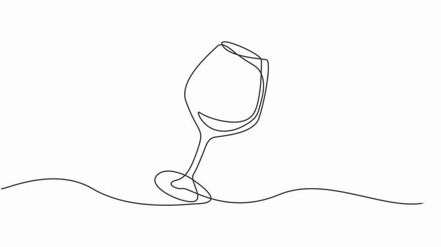 animation, continuous one line drawing. Wine glass. Vector illustration, Animation of a single line drawing of a wine glass. Minimalistic Monoline Wineglass Animated Drawing,  Drink Holiday party.