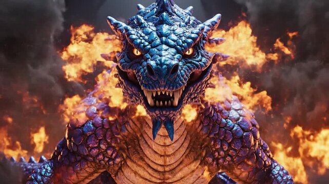 Fierce Blue Dragon with Glowing Eyes and Fiery Breath Unleashed.