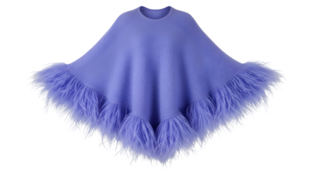Elegant lavender poncho with feather trim on a black background