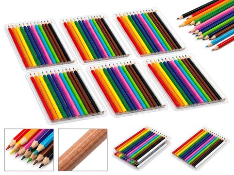 Vibrant colored pencils neatly arranged in sets against a white backdrop