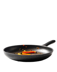 Used pan with food remnants, isolated against black