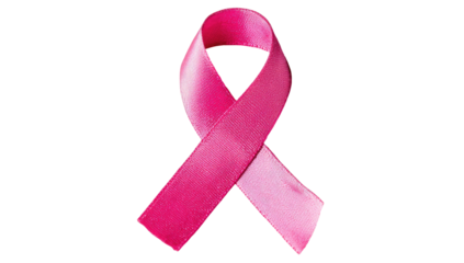 Glossy pink awareness ribbon floats on solid black background