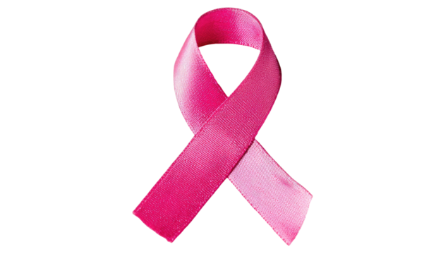 Glossy pink awareness ribbon floats on solid black background