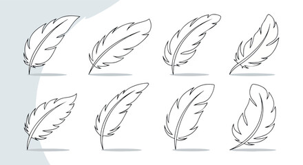 Feather collection outline style with transparent background