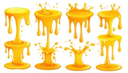 Dripping, splashy golden liquid formations on black