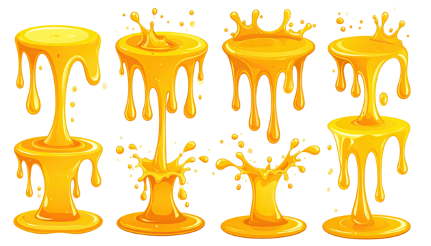 Dripping, splashy golden liquid formations on black
