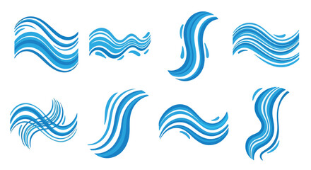 Blue wavy lines collection with transparent background