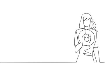 Single line drawing of a woman holding a vote emblem, an international event concept for the International Day of Democracy, celebrating representation, equality, and inclusive political participation