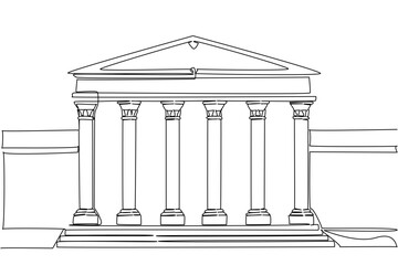 Fototapeta premium Single line drawing of a parliament building with columns, an international event concept for the Democracy Day, reflecting rule of law, institutions, oversight, accountability.​