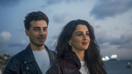 Couple Enjoying Romantic Evening by the Water