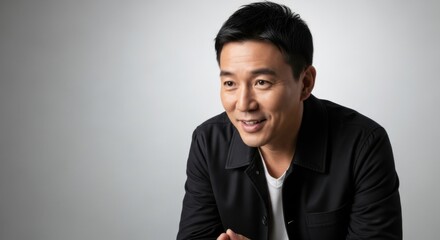 Professional young man in casual attire smiling confidently against a neutral backdrop