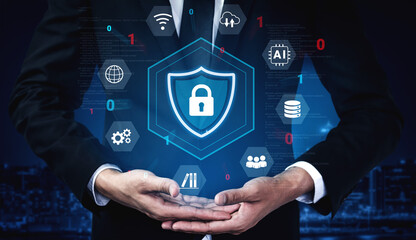 Cybersecurity protection secures network, prevents threats, and strengthens digital data security...