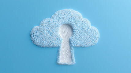 A cloud shaped from interwoven lines representing secure data storage and the conceptual protection of digital information assets.
