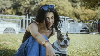 Woman Enjoying Time Outdoors with Her Dog
