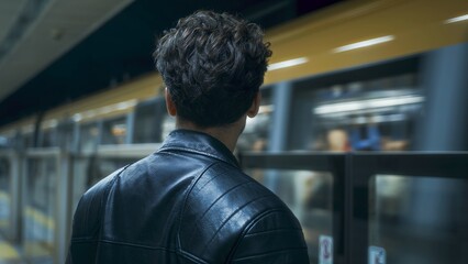 Man Waiting for Train in Urban Subway Station