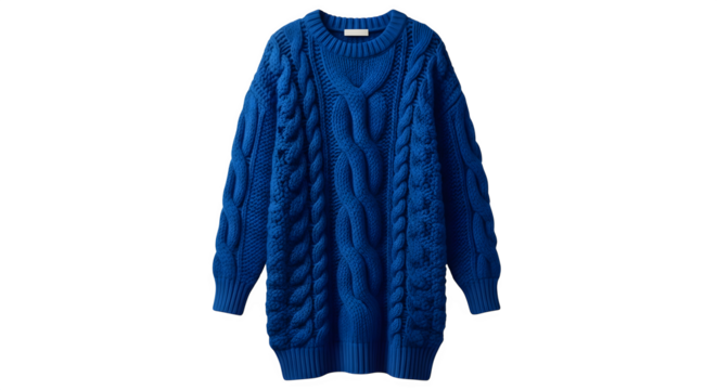 Elegant blue cable knit dress on a black background