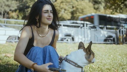Woman Relaxing Outdoors with Her Dog in the Park