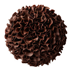 Chocolate sphere covered in wavy, delicate shavings