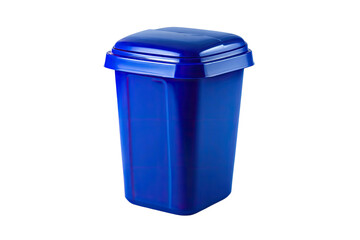 Dark blue plastic trash can with a fitted lid