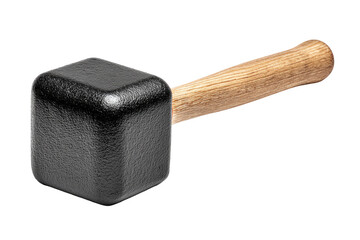 Black mallet with wooden handle, head is square