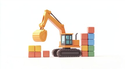 Colorful construction scene with excavator and building blocks