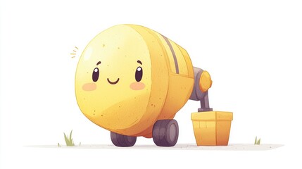 Cute cartoon construction vehicle character for playful design projects