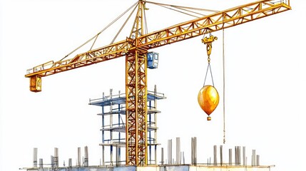 Construction Crane and Building Site Illustration for Engineering Projects