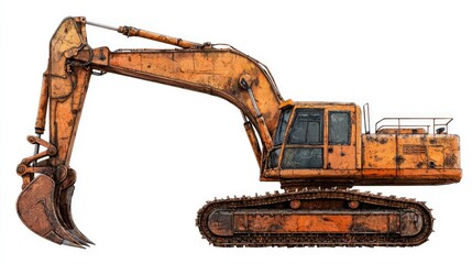 Old Rusty Excavator Machine on White Background for Construction Use
