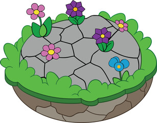 Cracked Rock Mini Garden – Micro Ecosystem with Moss, Plants, and Nature Textures for Creative Stock Images