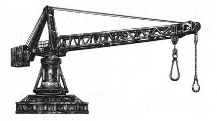 Detailed Illustration of a Heavy-Duty Construction Crane Design