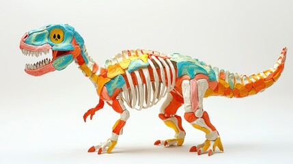 Colorful Toy Dinosaur Skeleton Model with Vibrant Details