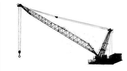 Detailed Illustration of a Crane in Black and White Style
