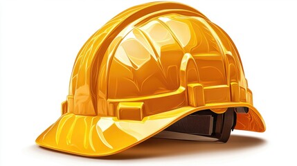 Bright Yellow Construction Helmet Isolated on White Background