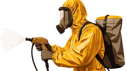 Person in Protective Suit Using Sprayer for Chemical Application