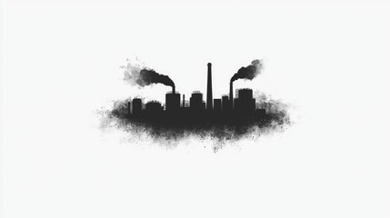 Industrial City Skyline with Smokestacks and Air Pollution Concepts
