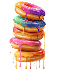 Stacked donuts with colorful, dripping glaze