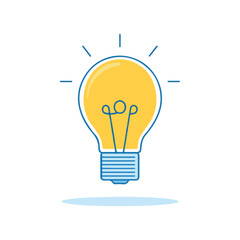 Bright Yellow Light Bulb Icon with Simple Design and Blue Accents