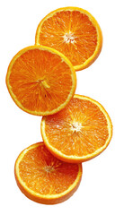 Four orange slices stacked vertically
